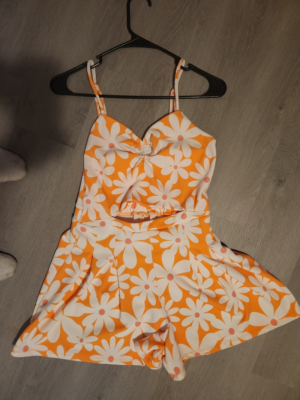 Orange & White Floral Tie-Front Romper